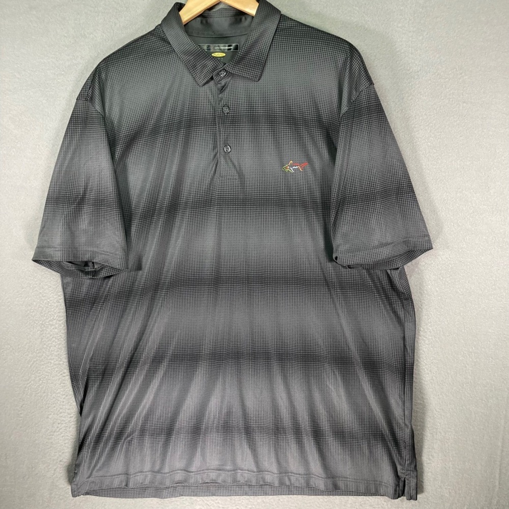 Greg Norman Mens Polo Shirt XXL Gray Play‎ Dry Golf Shark Logo Performance